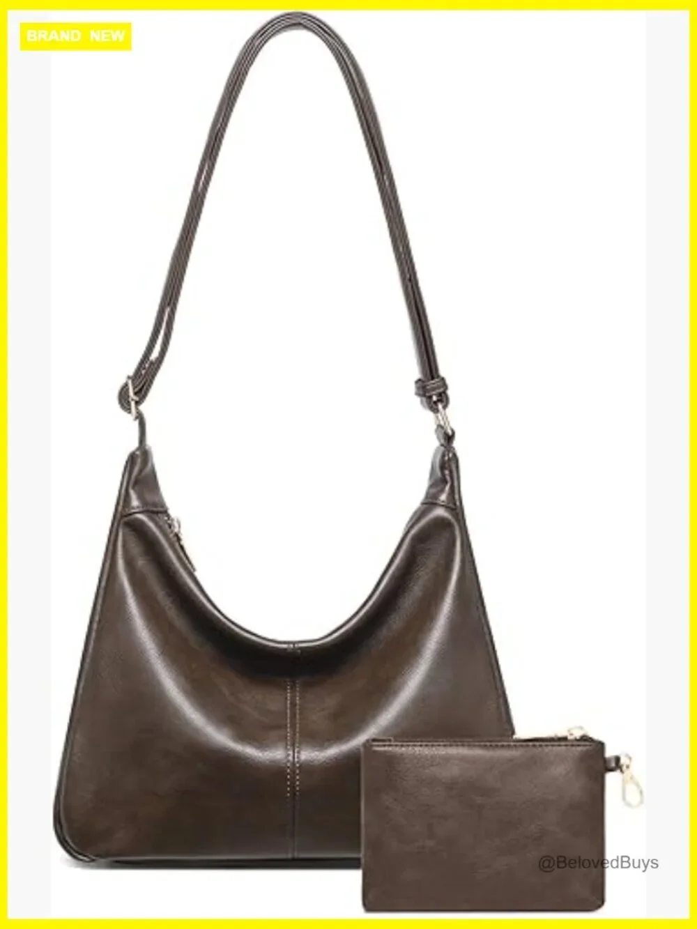 Soft Vegan Leather Hobo Bag Slouchy Crossbody Shoulder Tote Set with Mini Pouch